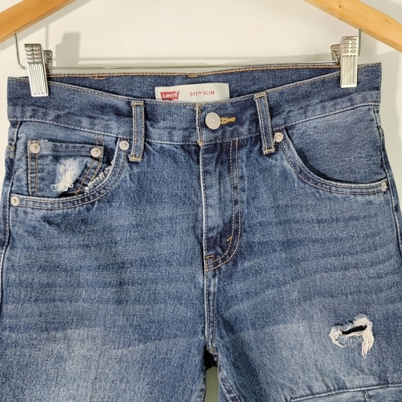 LEVIS 511 Slim Medium Wash Bermuda Denim Short Five Pockets Sz 16 Reg W28 - Picture 2 of 11